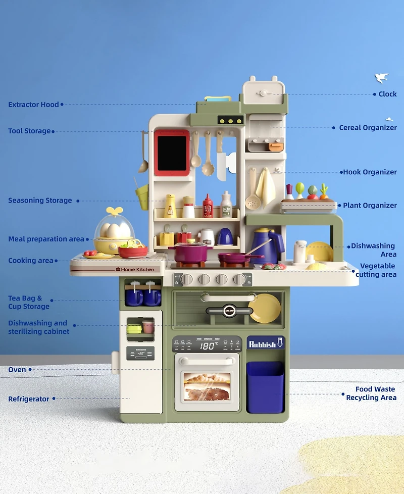 Sugift 88-Piece Kids Play Kitchen Set with Realistic Sounds Lights and Sink Pretend Cooking Toy for Ages 3