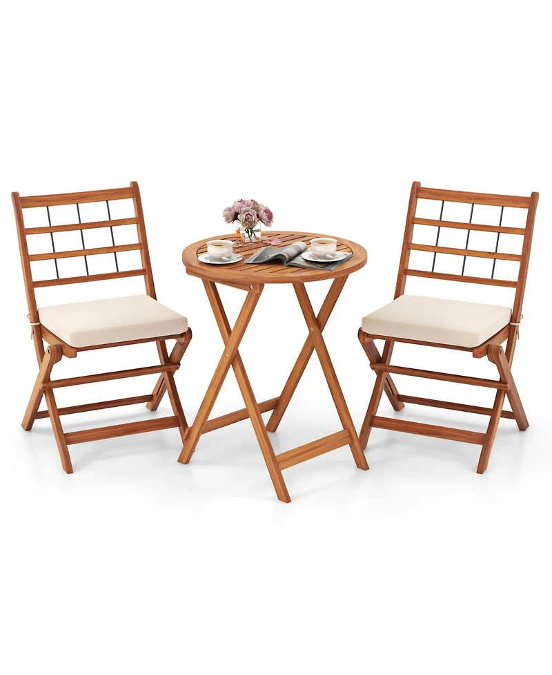 sumyeg 3-Piece Acacia Wood Patio Bistro Set with Seat Cushions