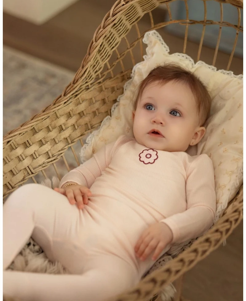 MeMoi Baby Girls "A Flower Power" Embroidered Long-Sleeve Footie