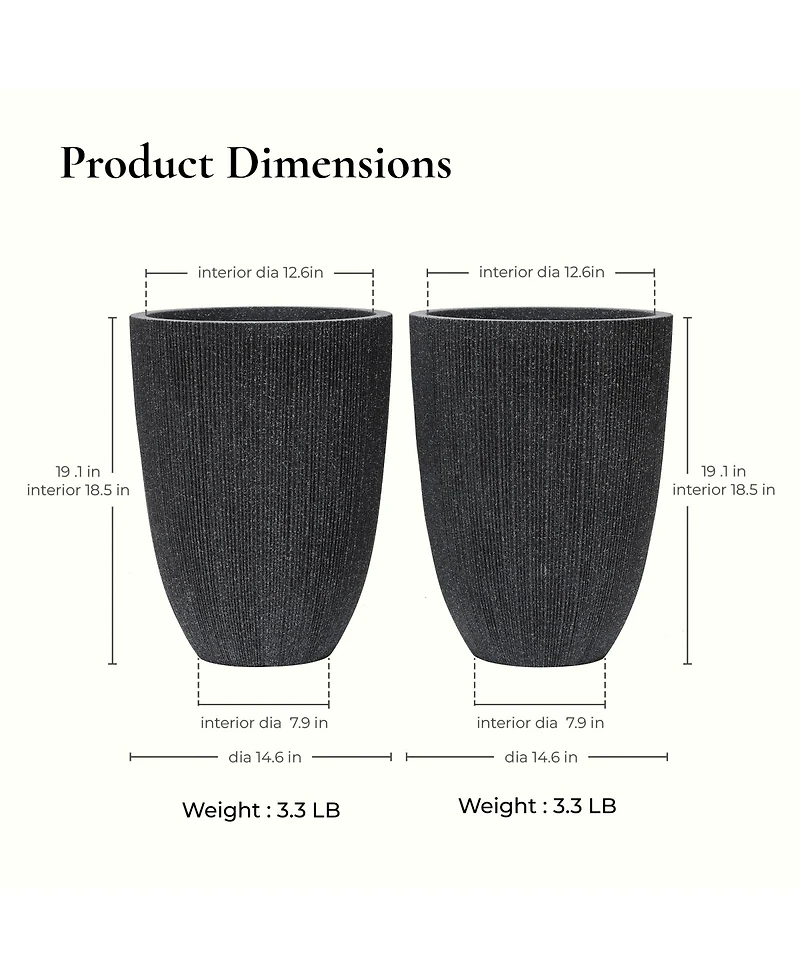 LuxenHome 2-Piece Tall Tapered Round Plastic Planters Set