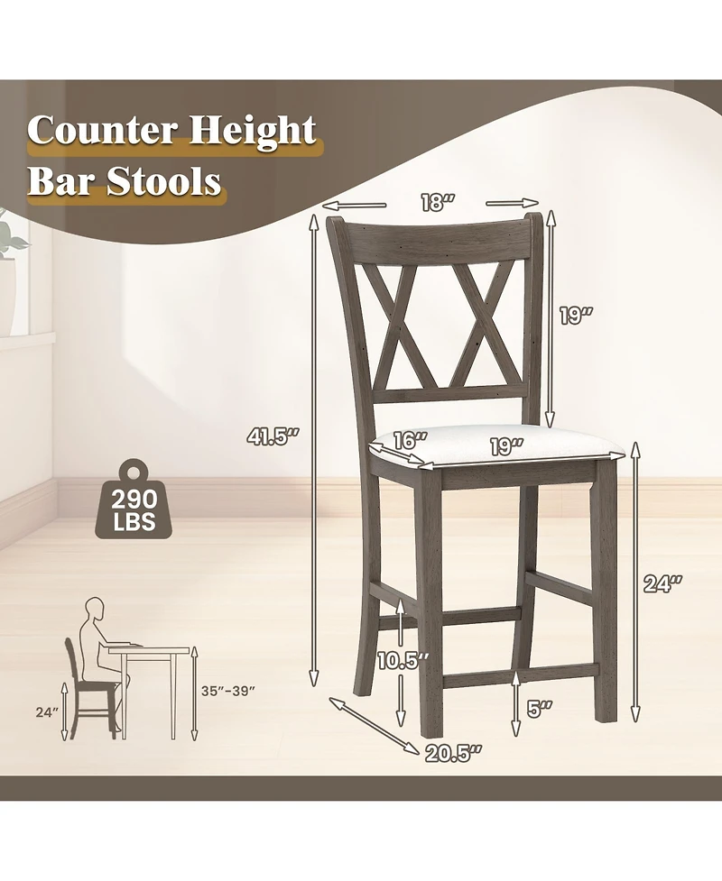 Gouun 24 in Cross-Back Linen Fabric Counter Height Bar Stool Set of 2 with Upholstered Seat