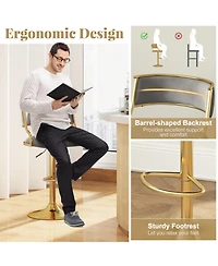 Gouun Height Adjustable Velvet Swivel Bar Stool Set of 2 with Barrel Back and Footrest
