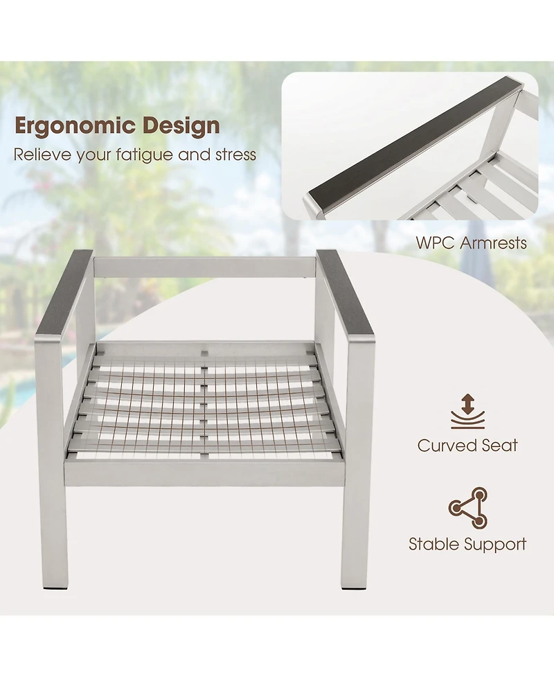 Gymax Patio Aluminum Armchair Contemporary Sofa Chair w/ Wpc Armrests