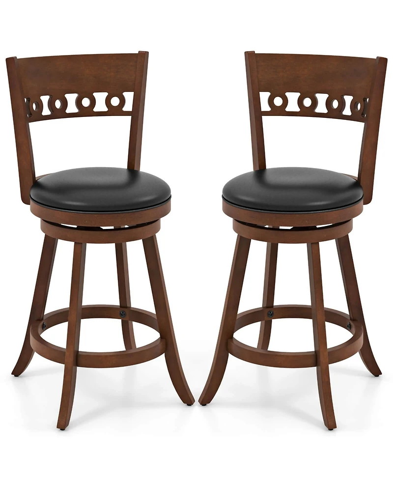 Gymax 4PCS 24.5'' Counter Height Bar Chairs Swivel Bar Stools w/ Rubber Wood Frame
