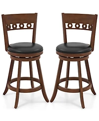 Gymax 4PCS 24.5'' Counter Height Bar Chairs Swivel Bar Stools w/ Rubber Wood Frame