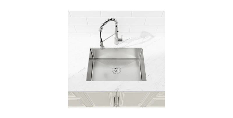Busdays 27 x 19 Inch Stainless Steel Kitchen Sink Single Bowl Undermount Handmade Brushed Nickel with Us Standard Drain and Hook