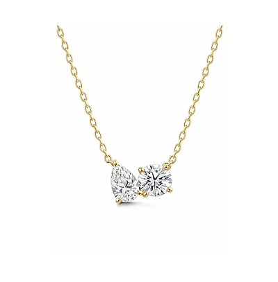 Dloria 2 ct. t.w. Toi et Moi Moissanite Necklace (Pear and Round-Cut, Color D, Fl Clarity) in Gold Vermeil