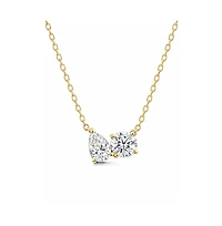 Dloria 2 ct. t.w. Toi et Moi Moissanite Necklace (Pear and Round-Cut, Color D, Fl Clarity) in Gold Vermeil