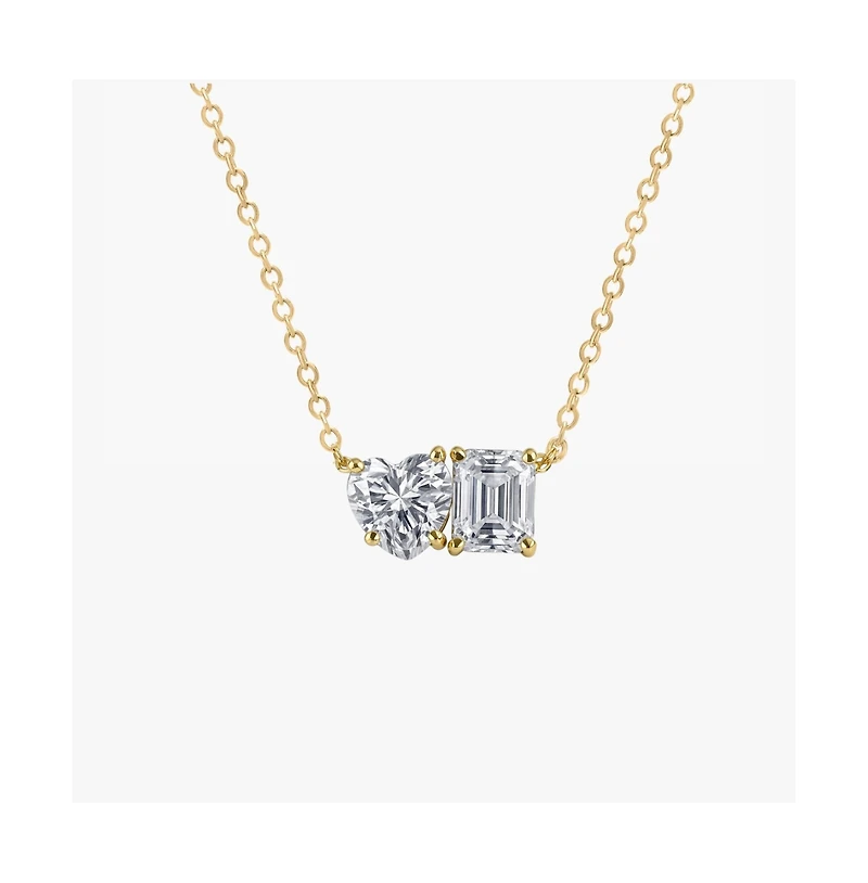 Dloria 2 ct. t.w. Toi et Moi Moissanite Necklace (Heart and Emerald-Cut, Color D, Fl Clarity) in Gold Vermeil