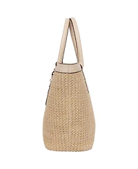 Tommy Bahama Raffia and Pu Large Logo Tote – Woven Straw Beach Tote with Pineapple Charm