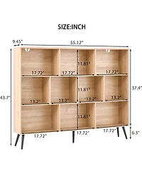 Gaomon 10 Cube Bookshelf, 3 Tier Modern Wide Bookcase with Legs, Mid-Century Wood Bookshelves Storage, Natural Large Book Case