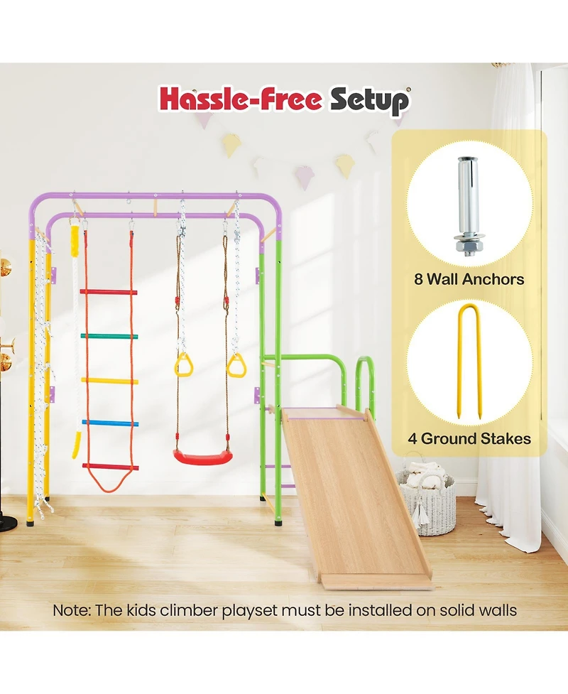 Slickblue Kids Indoor Climbing Playset 8 in 1 Jungle Gym Monkey Bars