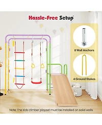 Slickblue Kids Indoor Climbing Playset 8 in 1 Jungle Gym Monkey Bars