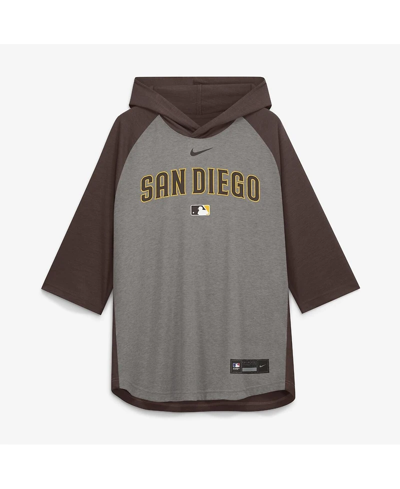 Nike Men's Gray San Diego Padres Authentic Collection Flux Dri-fit Raglan 3/4-Sleeve Hoodie