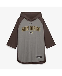 Nike Men's Gray San Diego Padres Authentic Collection Flux Dri-fit Raglan 3/4-Sleeve Hoodie