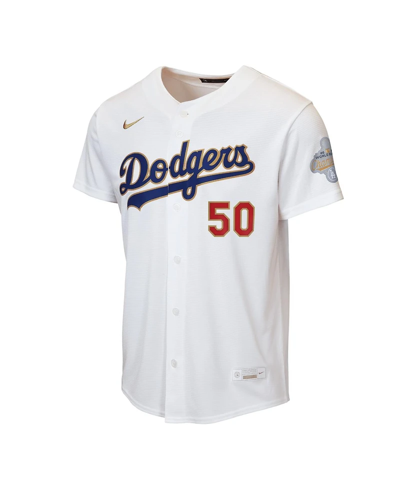 Nike Big Boys and Girls Mookie Betts White Los Angeles Dodgers 2026 Gold Collection Home Replica Jersey