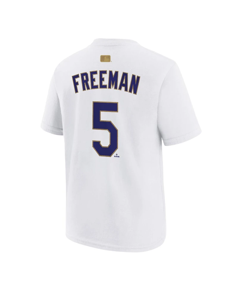 Nike Big Boys and Girls Freddie Freeman White Los Angeles Dodgers 2026 Gold Collection Name Number T-Shirt