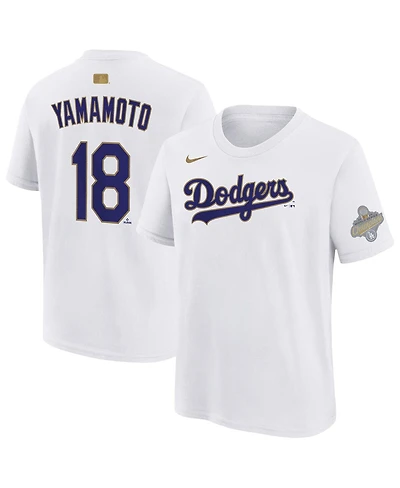 Nike Big Boys and Girls Yoshinobu Yamamoto White Los Angeles Dodgers 2026 Gold Collection Name Number T-Shirt