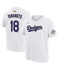 Nike Big Boys and Girls Yoshinobu Yamamoto White Los Angeles Dodgers 2026 Gold Collection Name Number T-Shirt