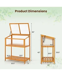 Sugift Wood Cold Frame Greenhouse with Transparent Openable Roof and Slatted Storage Shelf