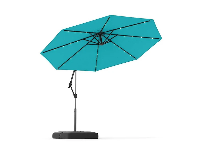 Lucky One 10 ft Solar Offset Patio Umbrella with Base 32 Led Lights 360 Rotation