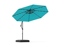 Lucky One 10 ft Solar Offset Patio Umbrella with Base 32 Led Lights 360 Rotation