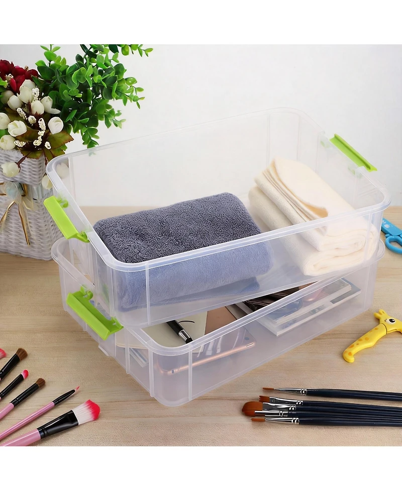 Gnuadz 2-Tier Stackable Storage Box with Handle & Latch Lid