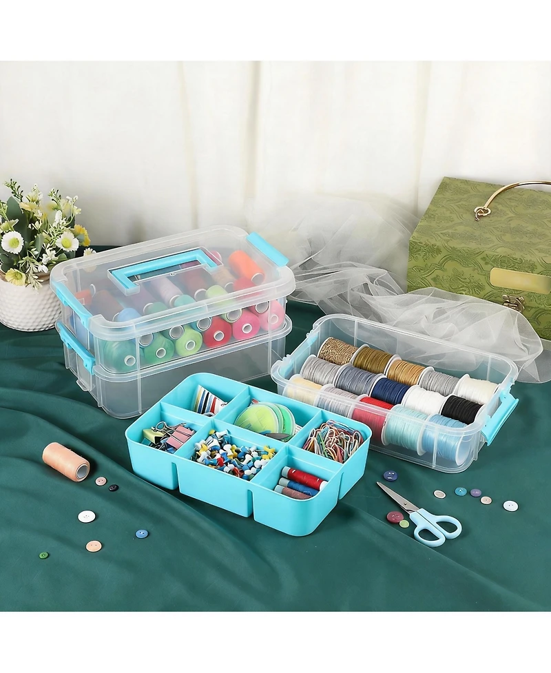 Gnuadz 2 pack 3-Tier Stackable Storage Box with Tray Handle Lid for School Office