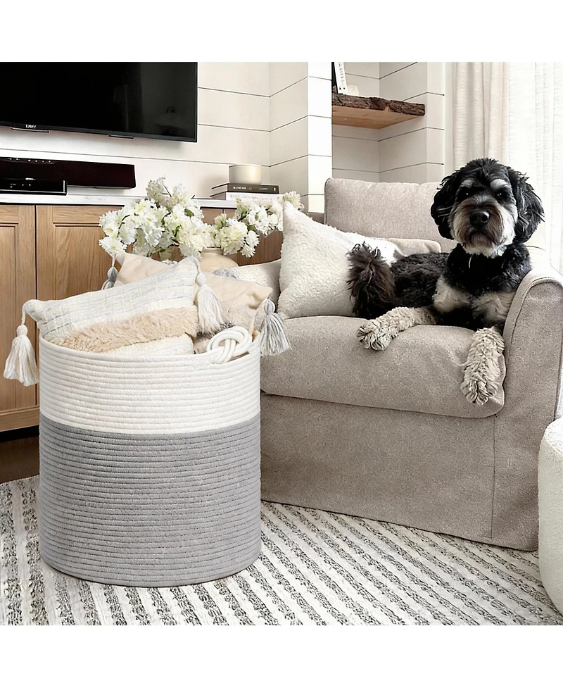 Gnuadz Cotton Rope Basket 15×14" Soft Handles Nursery Laundry Blanket, 42L