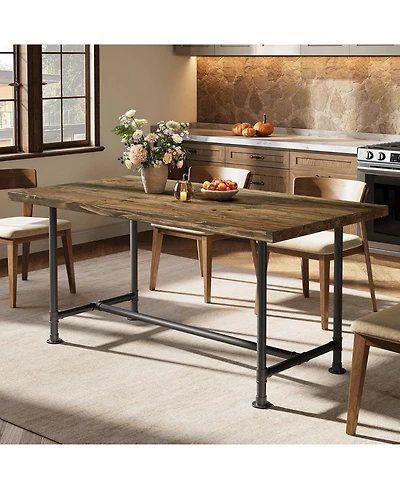 Tribesigns 63-Inch Solid Wood Dining Table for 4-6, Industrial Large Kitchen Table with Metal Footrest, Rectangular Wooden Dinner Table
