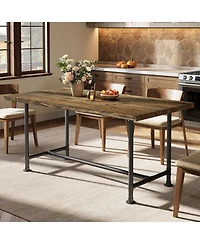 Tribesigns 63-Inch Solid Wood Dining Table for 4-6, Industrial Large Kitchen Table with Metal Footrest, Rectangular Wooden Dinner Table