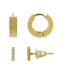 Rebl Jewelry Stainless Steel Cz Stud And Hoop Set