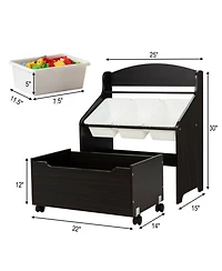 Gouun Kids Toy Storage Unit Organizer with Rolling Toy Box and Removable Plastic Bins