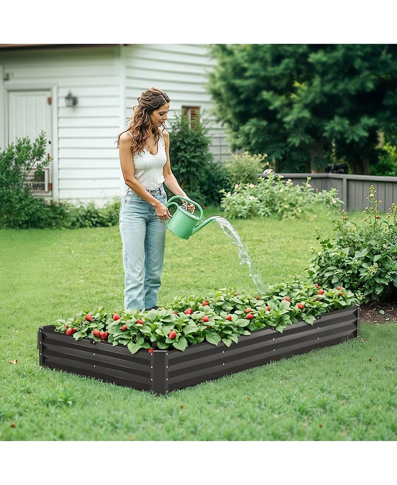 Sugift Metal Raised Garden Planter Box 8 x 4 x 1 Galvanized