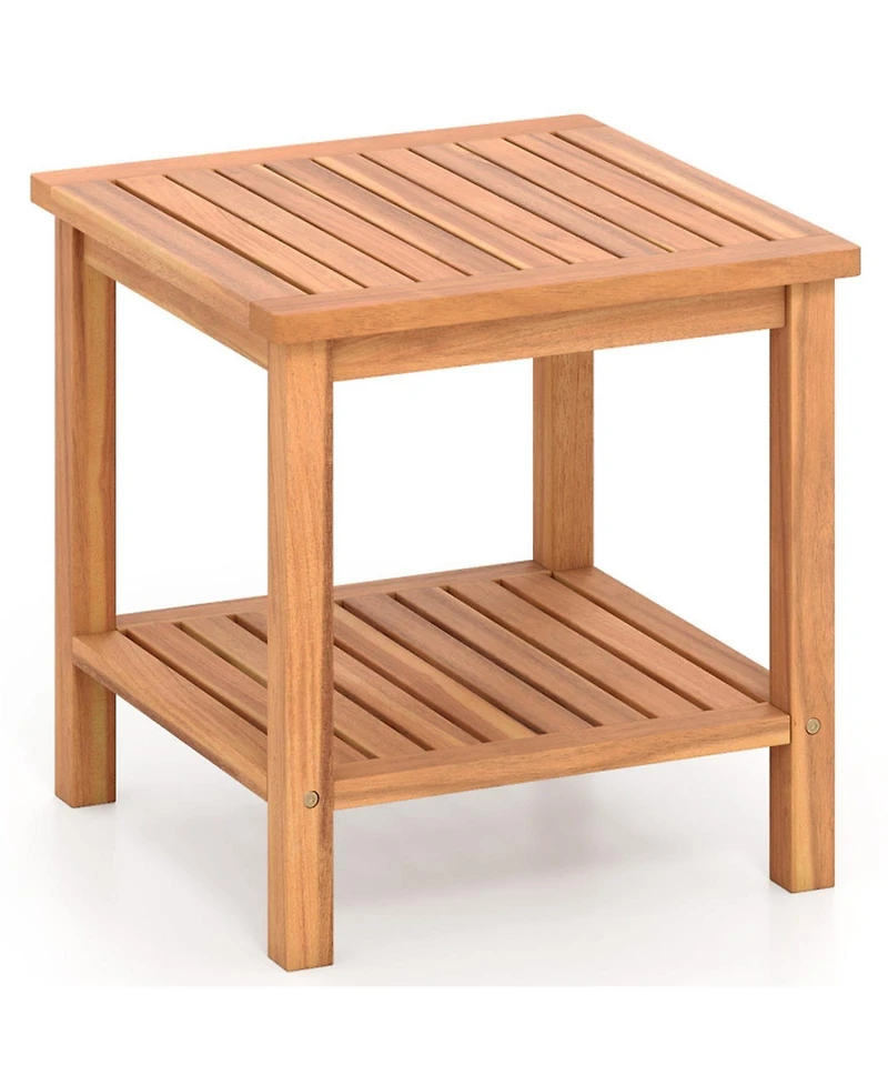 Gouun Acacia Wood 2-Tier Patio Side Table Set of 2 with Slatted Tabletop