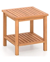 Gouun Acacia Wood 2-Tier Patio Side Table Set of 2 with Slatted Tabletop
