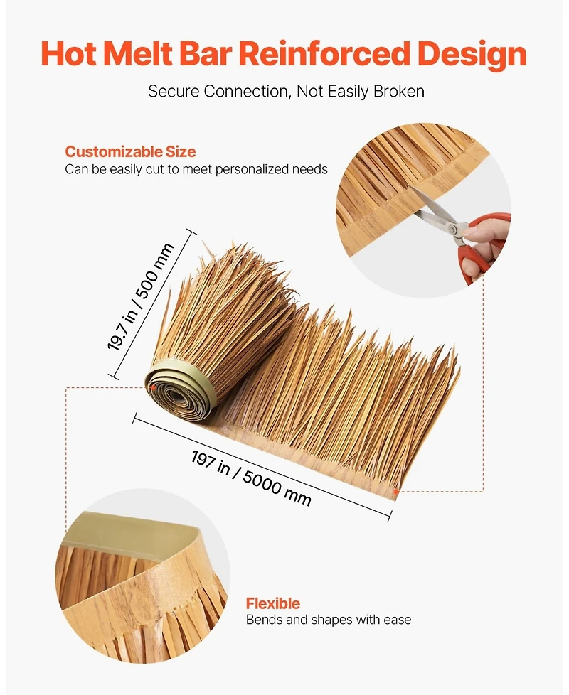 Sugift Artificial Thatch Roof 16.4 ft Waterproof Fire-Resistant Pe for Patio Decor