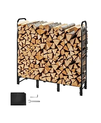 Sugift 4 ft Firewood Rack with Waterproof Cover Outdoor Log Holder 400lb Max Capacity