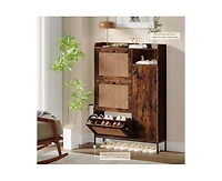 gaomon Shoe Cabinet, Free Standing Shoe Storage Cabinet with 3 Flip Drawers and Adjustable Side Cabinet, Rattan Wooden Shoe Rack, Shoe Organizer Cabin