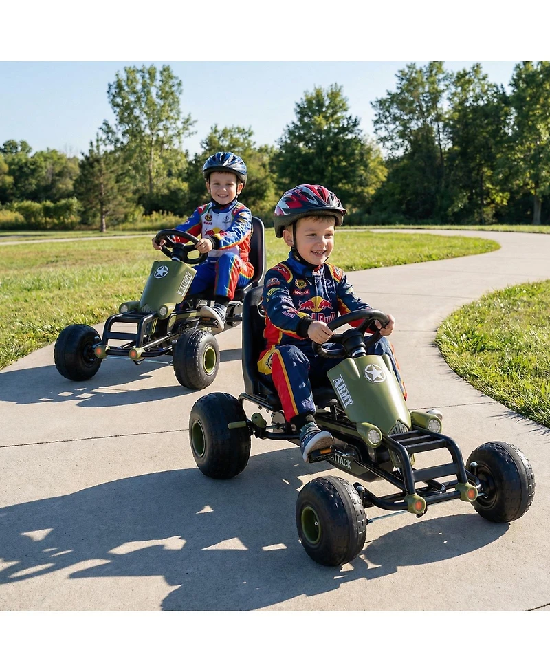 Slickblue Kids Pedal Go Kart Racer with Steering Wheel, Gear Shifter and Handbrake.