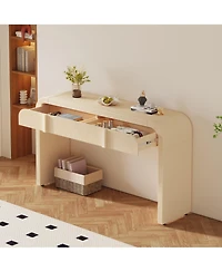 Rainsken 55'' Fluted Console Table, Modern Curved Wood Entryway Table with 2 Storage Drawers and Rounded Silhouette for Living Room, Hallway