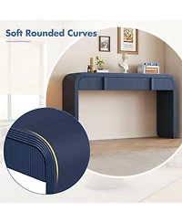 Rainsken 55" Modern Fluted Sofa Table, Curved Wood Console Table with Dual Storage Drawers for Entryway, Living Room and Hallway