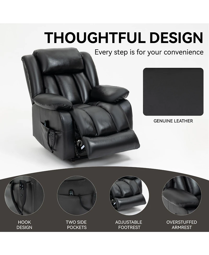 Clihome Dual Motor Infinite Position Up to 350 Lbs Electric Genuine Leather Power Lift Recliner Chair with 8-Point Vibration Massage