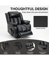 Clihome Dual Motor Infinite Position Up to 350 Lbs Electric Genuine Leather Power Lift Recliner Chair with 8-Point Vibration Massage