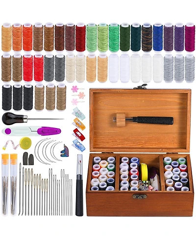 Gnuadz 83 Pcs Leather Repair Sewing Kit Waxed Thread Upholstery Diy Craft Tools Large-eye Needles Hand Stitching Set