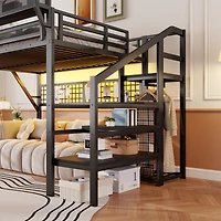 Streamdale Furniture Metal Loft Bed with Stairs, Light and Storage