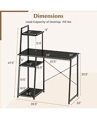 Slickblue Office Computer Desk with 3 Tier Bookshelf and Storage Shelves