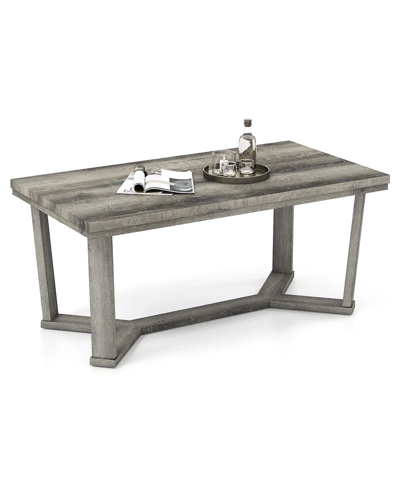 Gouun Rectangle Coffee Table with Cross-Shaped Rubber Wood Base