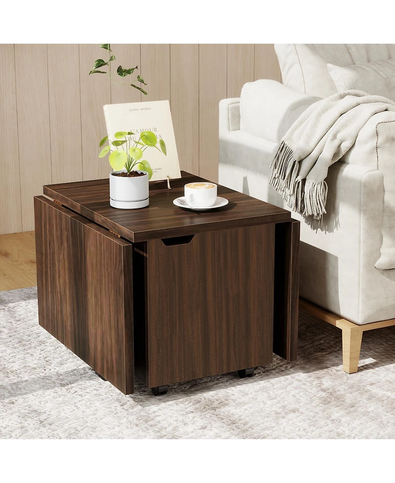 Gouun Foldable Extendable Coffee Table with Storage Cabinet