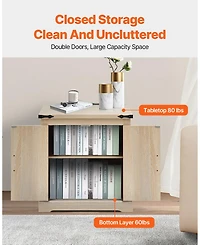 Gouun Farmhouse Rattan Storage End Table 24-Inch with Usb Ports